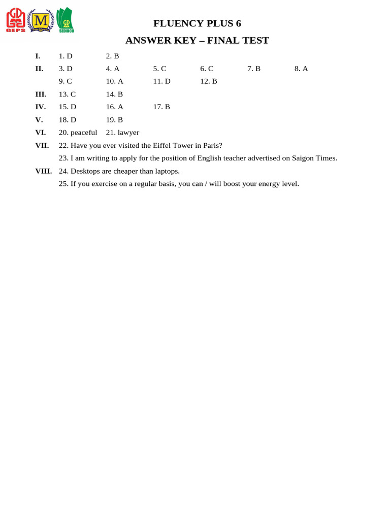 Fluency Plus 6 Answer Key | PDF