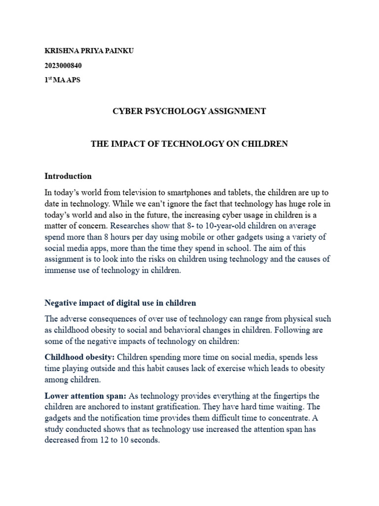Impact of Technology on Children | PDF | Delayed Gratification ...