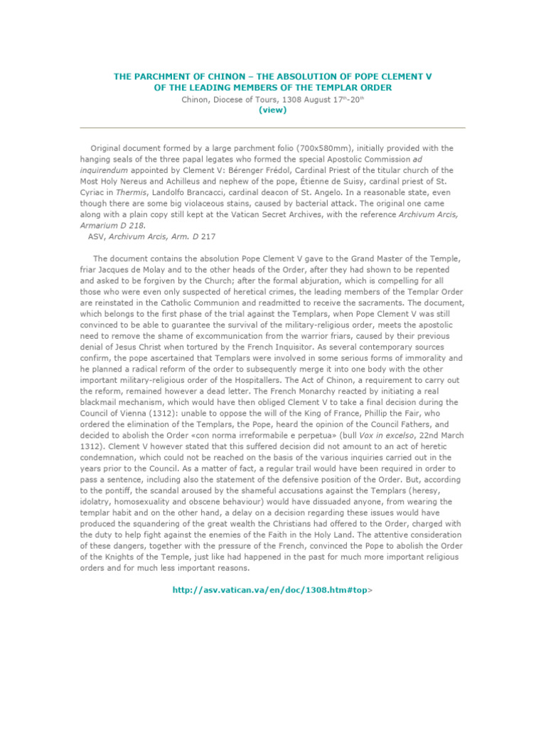 Chinon Parchment: Templar Absolution 1308 | PDF | Catholic Church