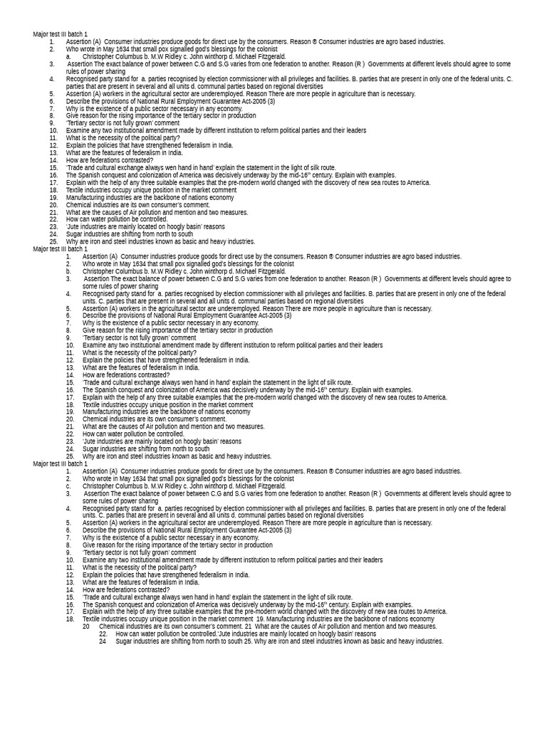 Major Test III Batch 1 S, ST 2025 | PDF | The United States | Economies