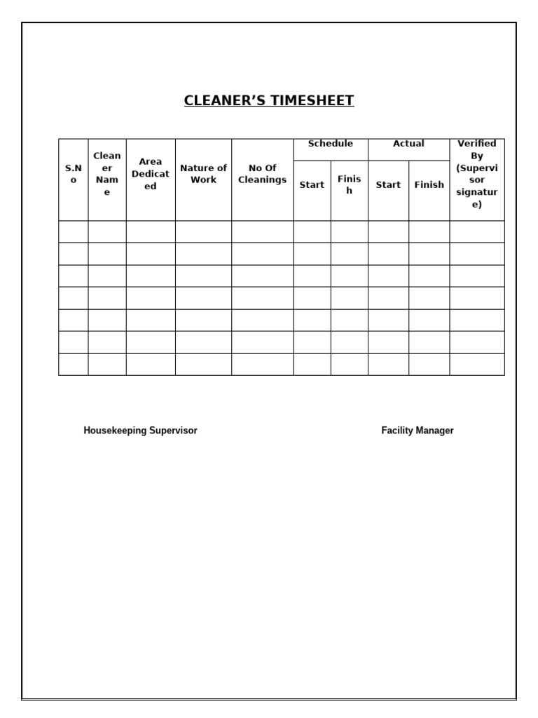 Cleaner’s Timesheet Template | PDF