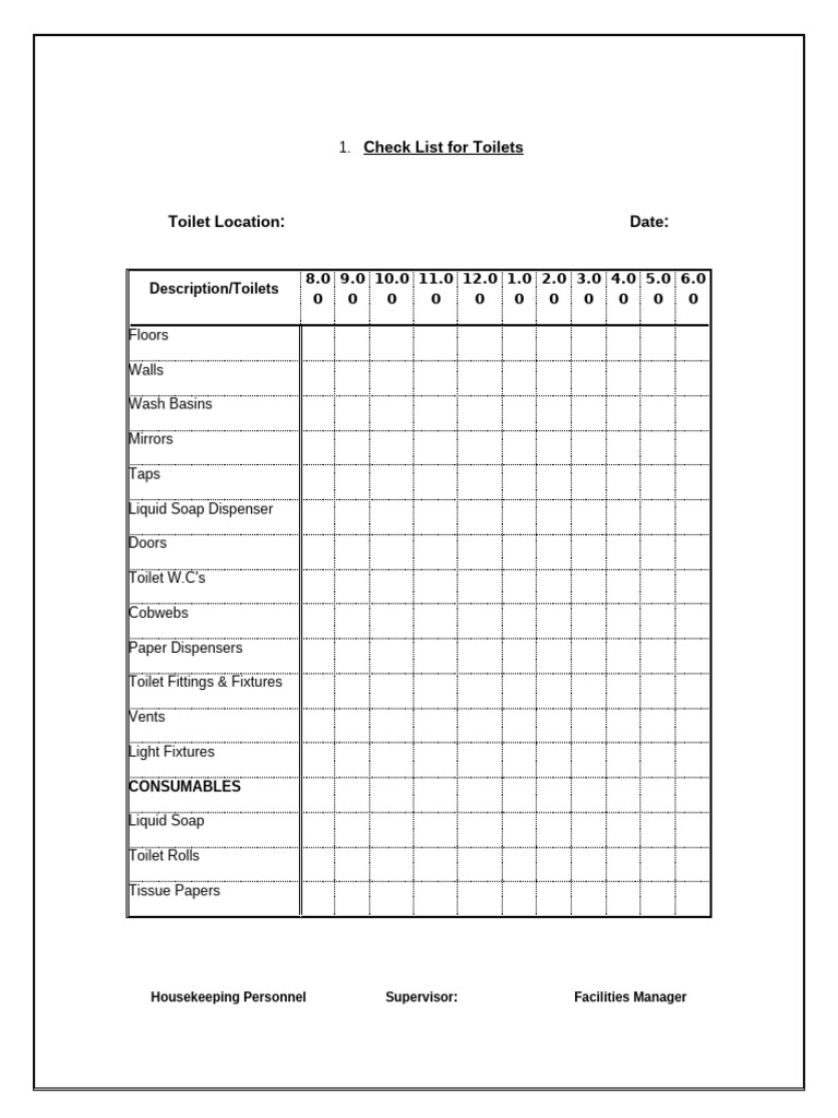 Daily Sanitation Checklist Overview | PDF | Housekeeping | Window