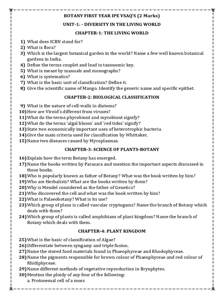 Botany First Year Ipe Vsaqs | PDF | Plant Morphology | Organisms