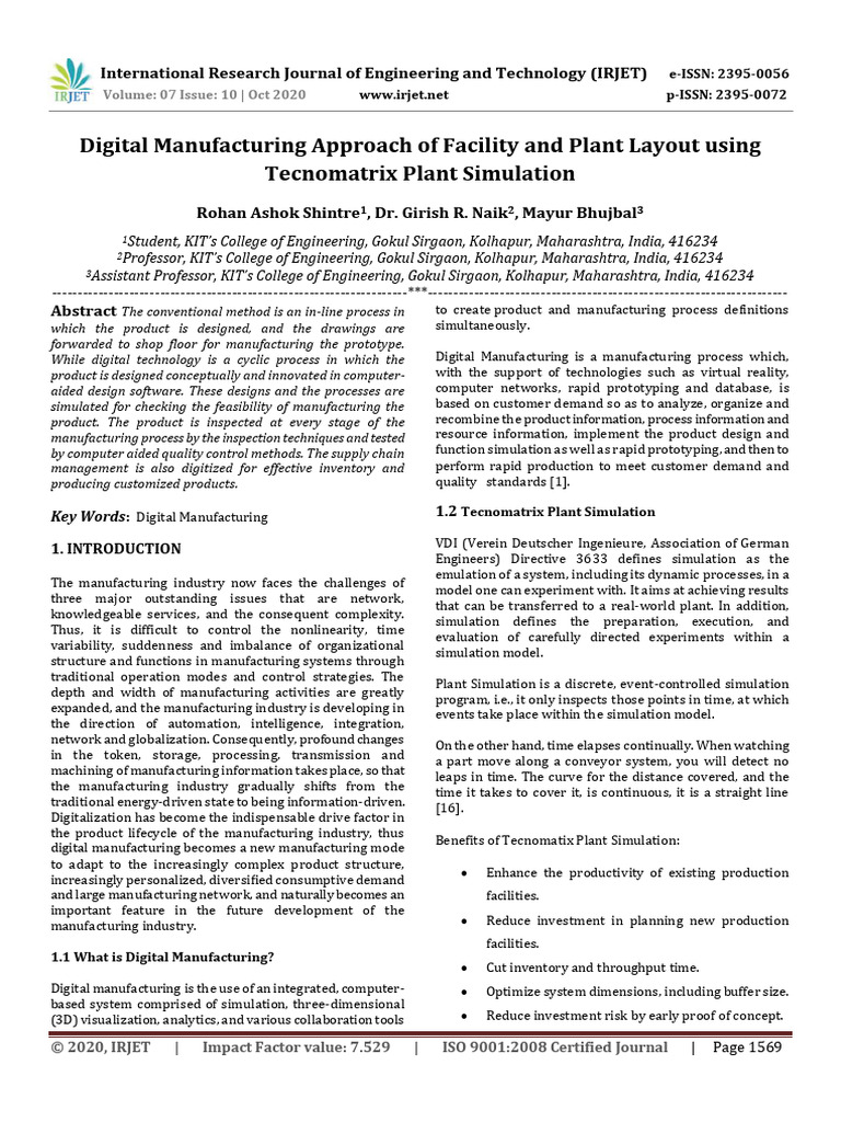 Digital Manufacturing Plant Layout Simulation | PDF | Simulation ...