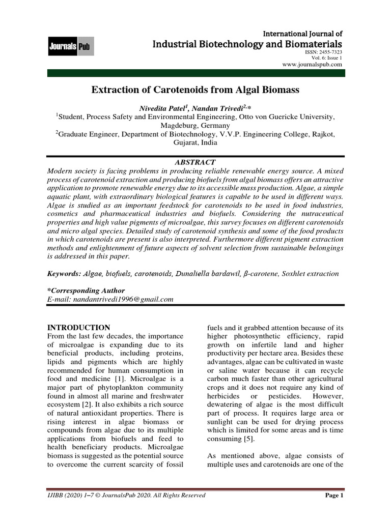 Carotenoid Extraction from Algal Biomass | PDF | Carotenoid | Algae Fuel