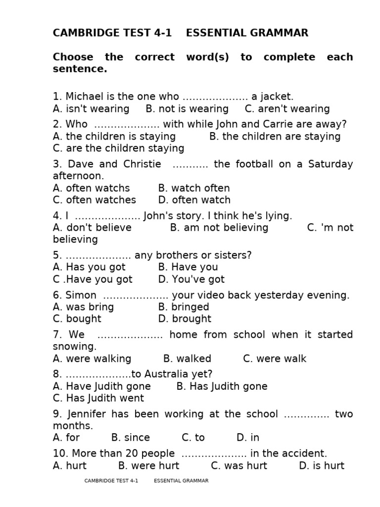 Cambridge Test 4-1 Grammar Practice | PDF