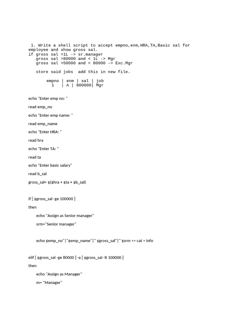 Employee Salary Calculation Script | PDF