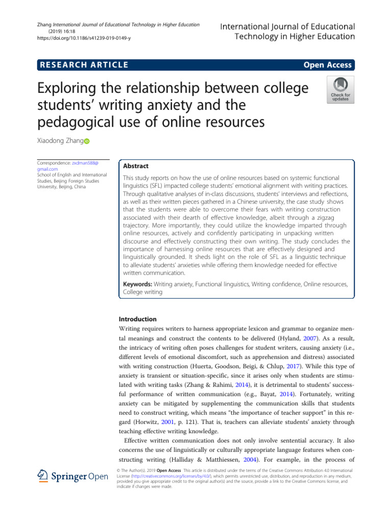 Exploring The Relationship Between College Students' Writing Anxiety ...