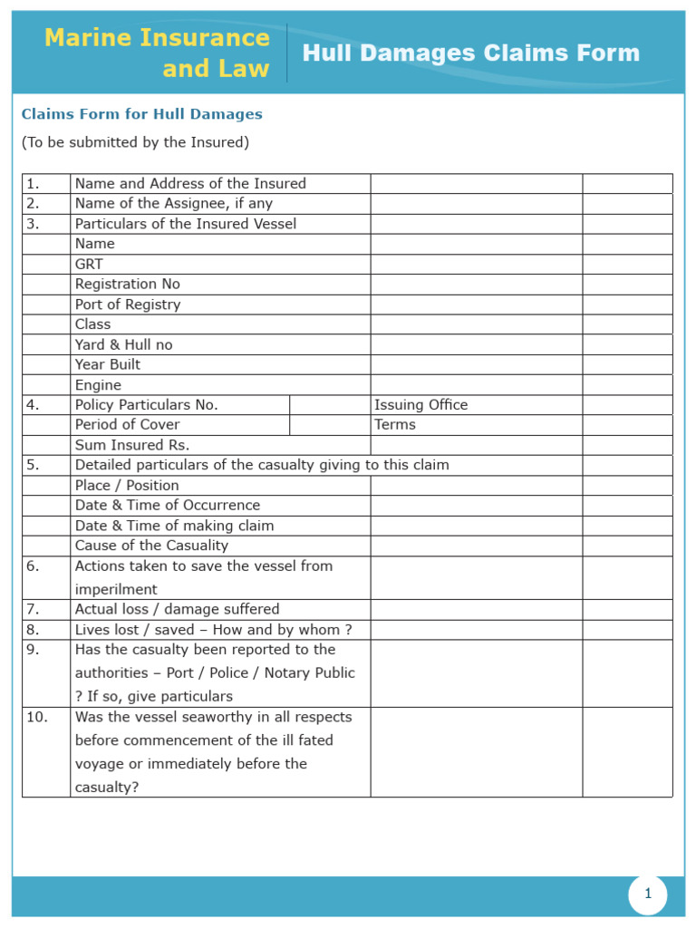 Hull Damages Claims Submission Form | PDF