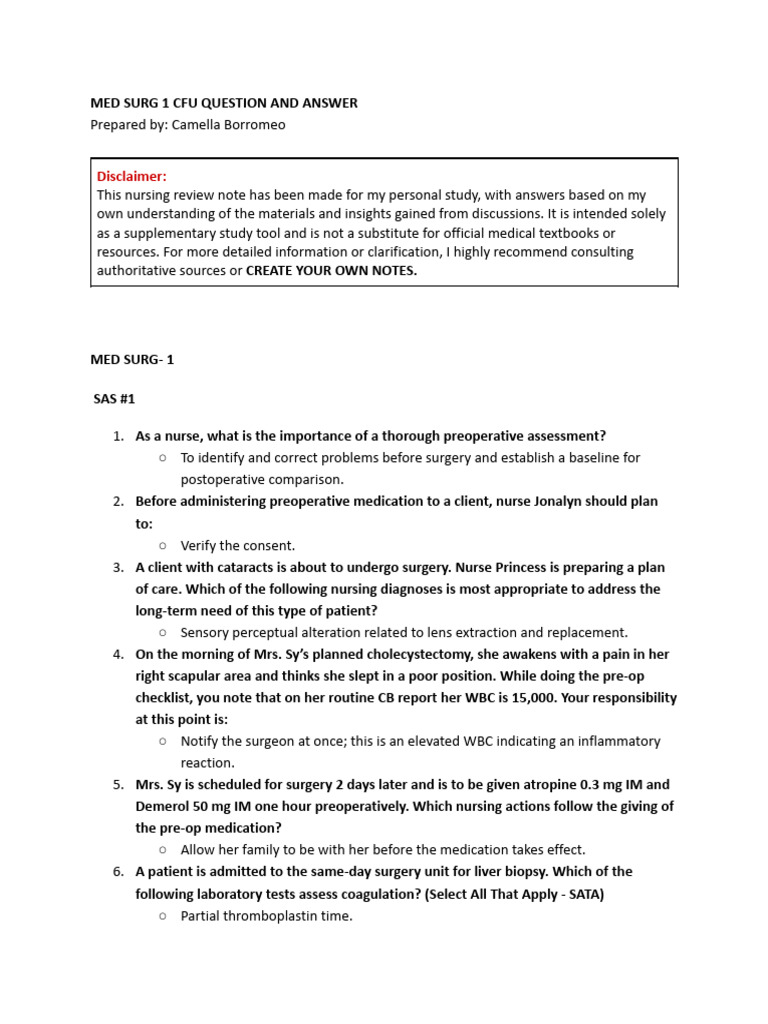 Med Surg 1 Cfu Question and Answer | PDF | Heart Failure | Myocardial ...