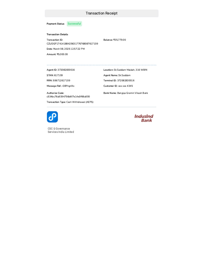 Transaction Receipt: Successful | PDF