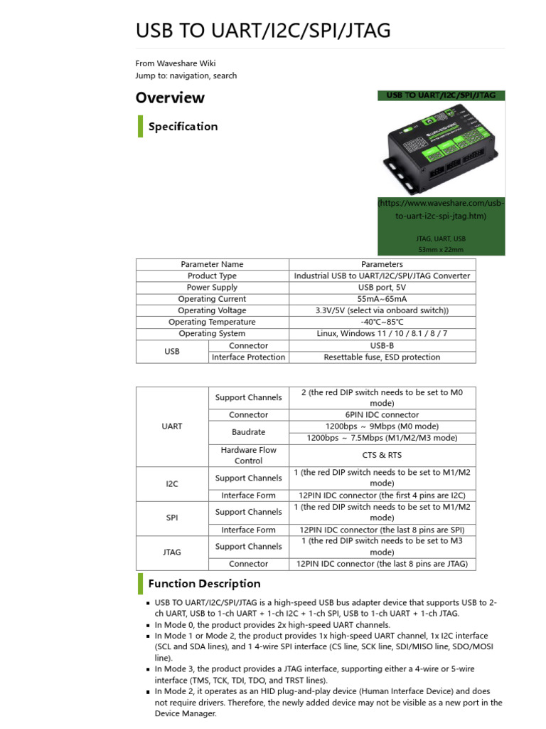 Waveshare USB to UART/I2C/SPI/JTAG Guide | PDF | Computer File | Usb