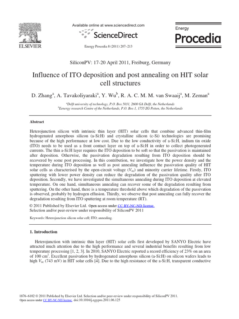 Influence of ITO Deposition and Post Annealing On HIT Solar | PDF ...