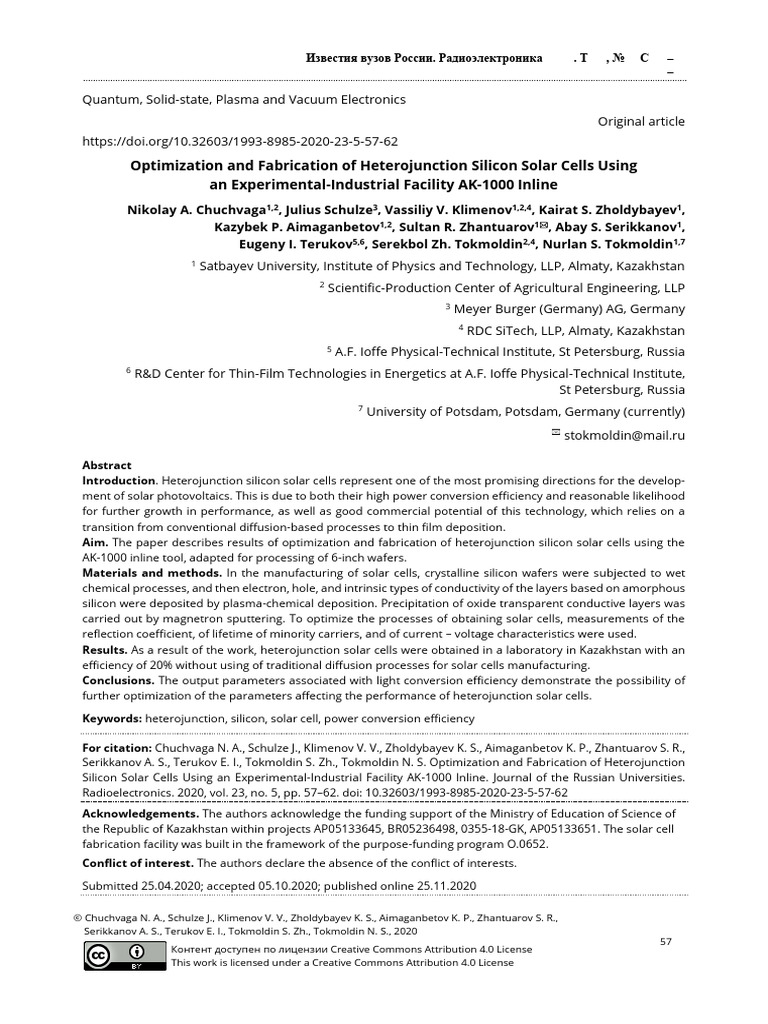 Optimization and Fabrication of Heterojunction Silicon Solar Cells ...