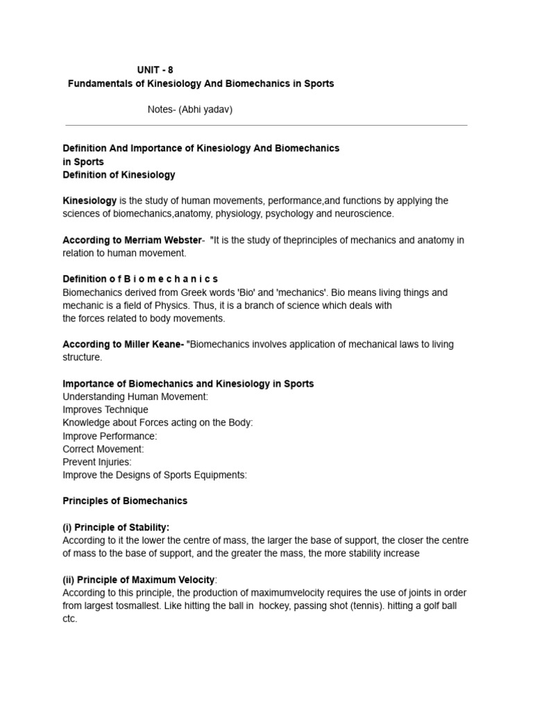 Kinesiology & Biomechanics in Sports | PDF | Anatomical Terms Of Motion ...