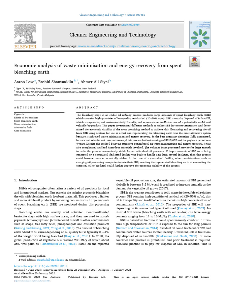 Economic Analysis of Spent Bleaching Earth | PDF | Filtration | Solvent