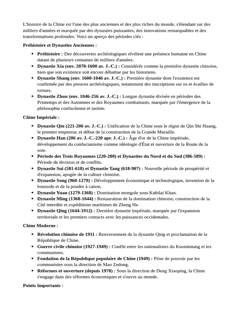 Histoire de la Chine : Dynasties et Réformes | PDF | Chine | Politique ...