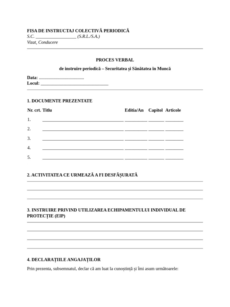Fisa de Instructaj Colectivă | PDF