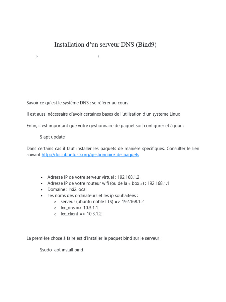 Installation serveur DNS Bind9 LXC | PDF | Système de noms de domaines ...