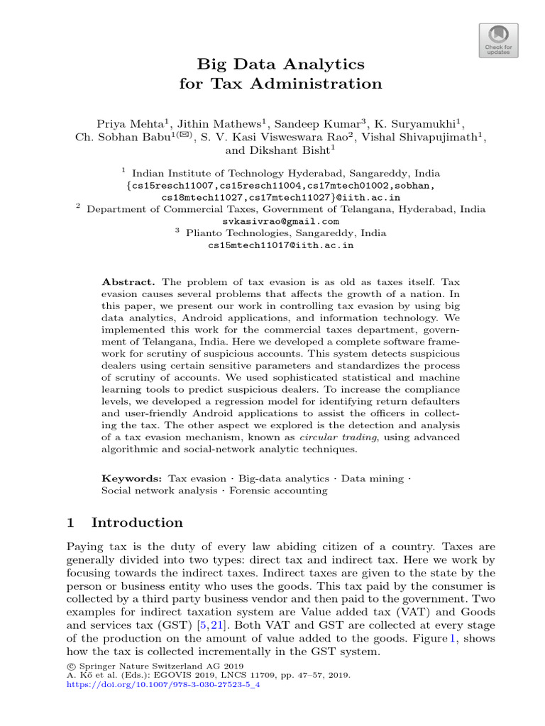 Big Data Analytics for Tax Evasion Control | PDF | Taxes | Value Added Tax