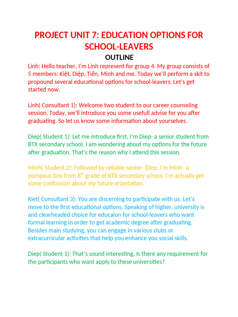 Education Options for School Leavers | PDF | Students | Educational Stages