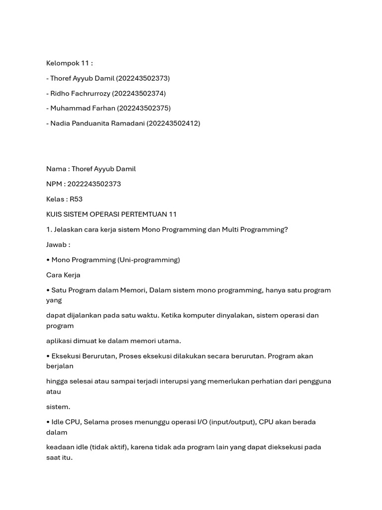 Cara Kerja Mono dan Multi Programming | PDF