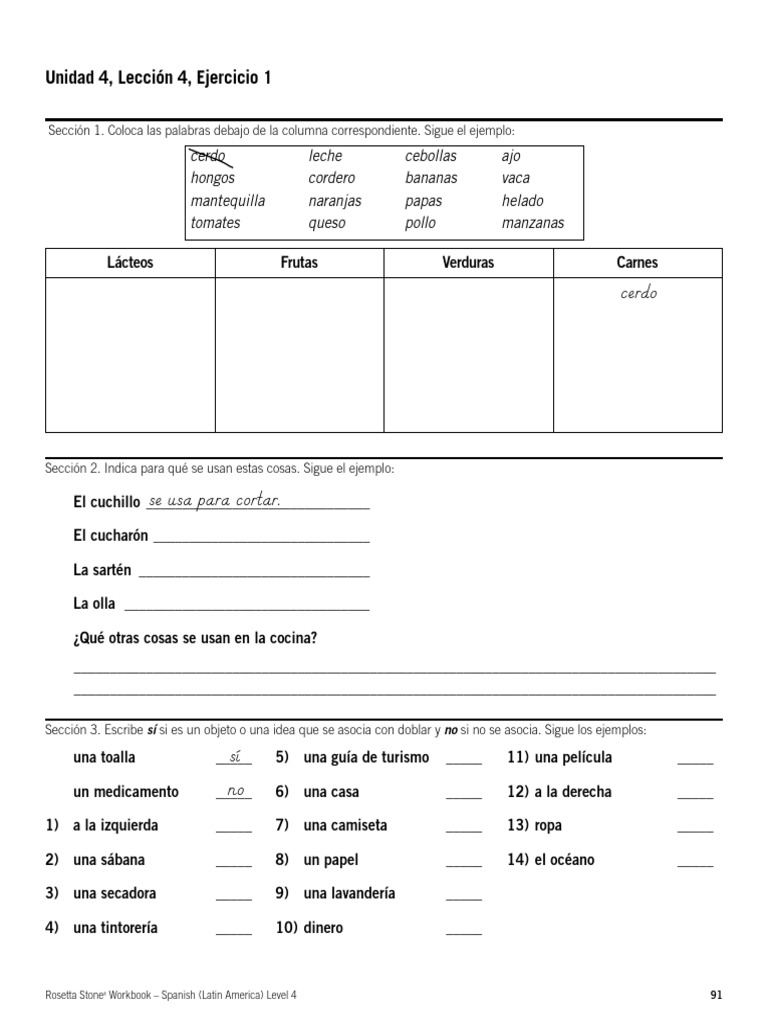 Spanish Student Workbook 48 | PDF | Alimentos | Preparación de comida y ...