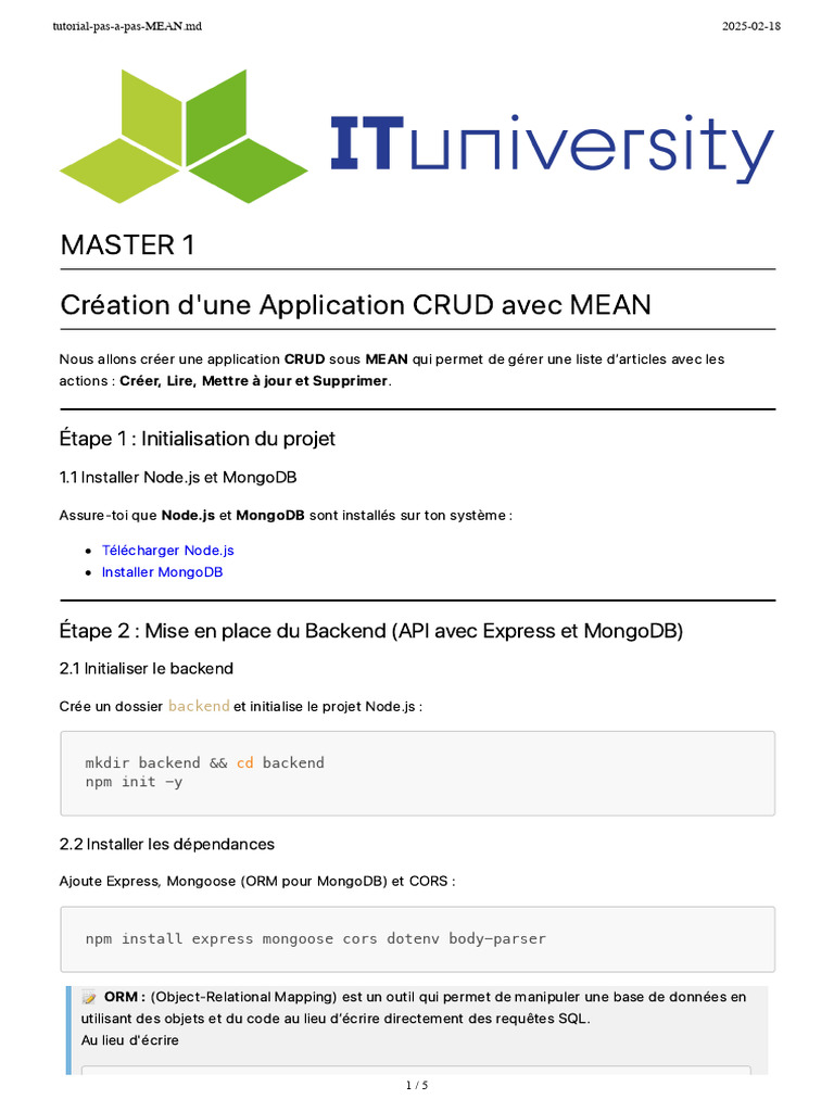 Création d'une App CRUD avec MEAN | PDF | MongoDB | Fichier informatique