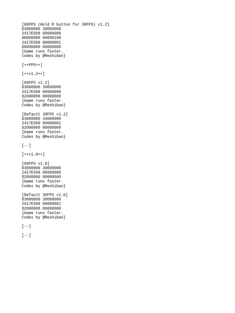 60FPS Game Code v1.2 | PDF