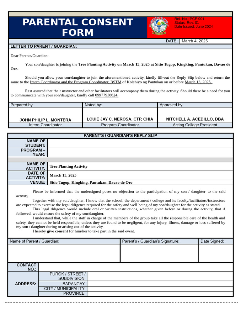Tree Planting Activity Consent Form | PDF