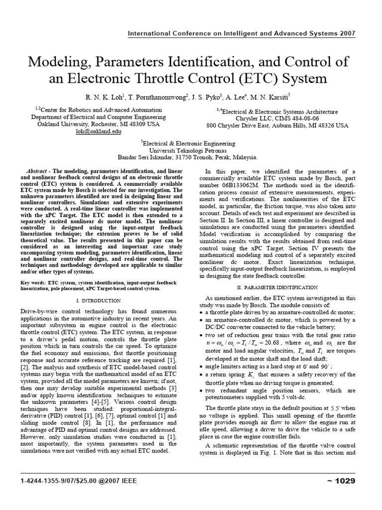 Electronic Throttle Control System Modeling | PDF | Torque | Voltage