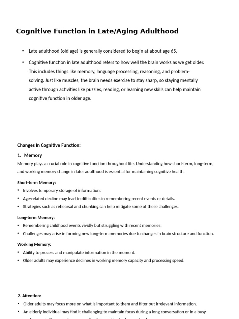 Cognitive Function in Aging Adults | PDF | Memory | Intelligence