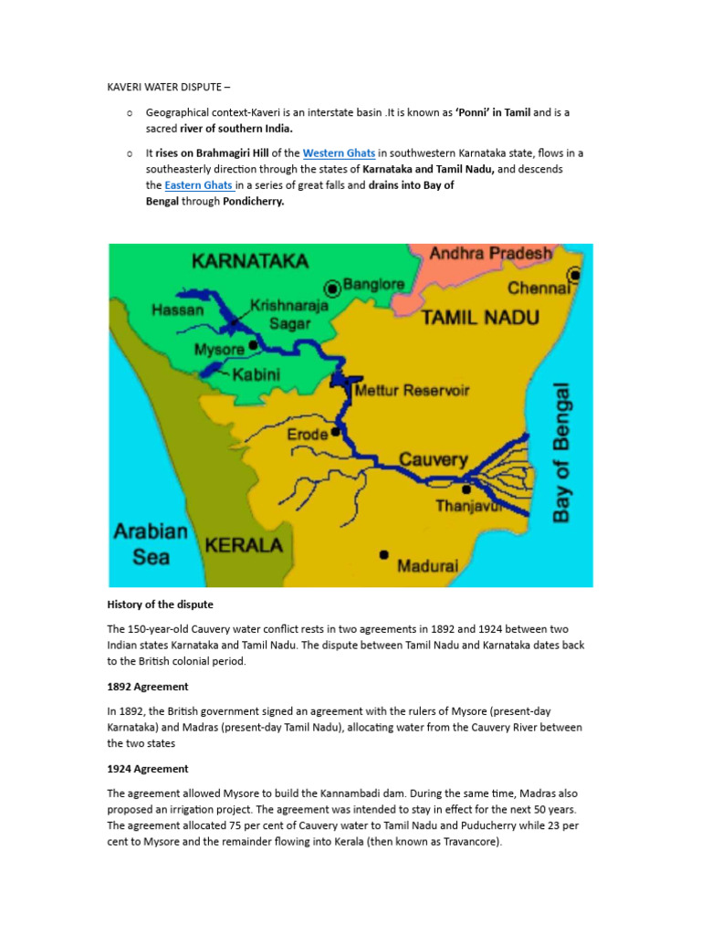 Kaveri Dispute Pdf Fresh Water Hydrology