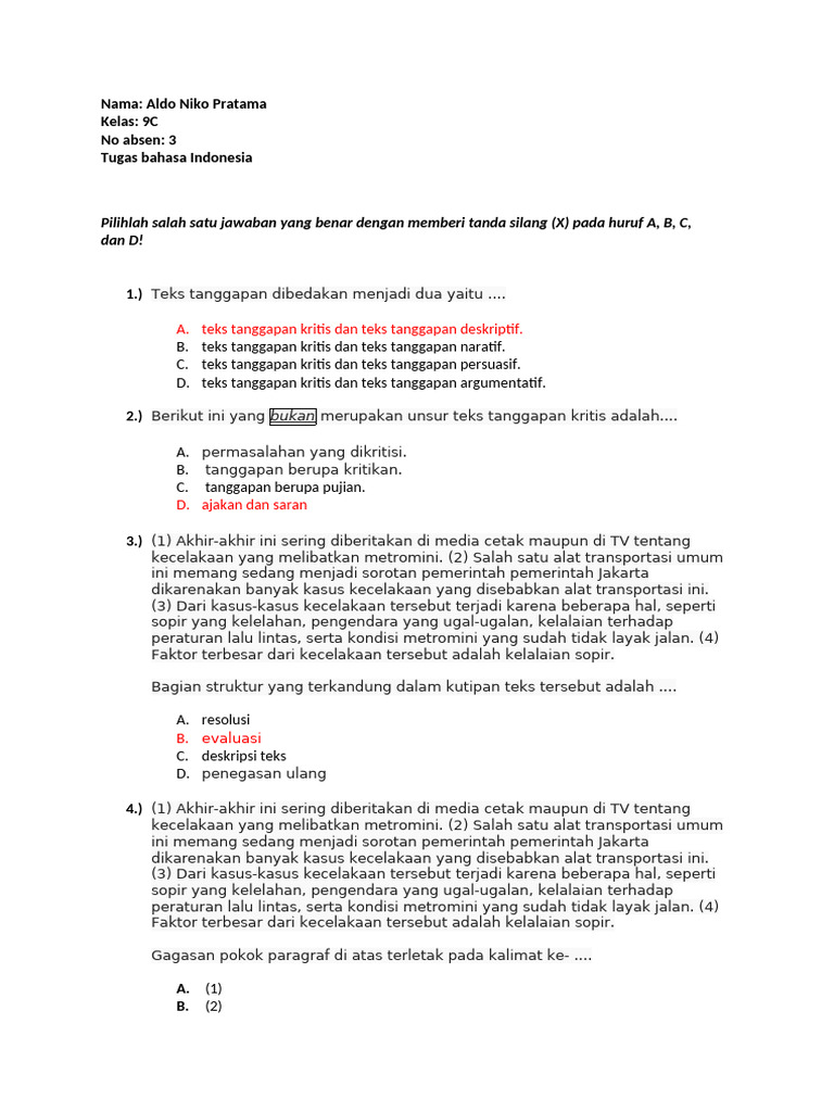 Tugas Bahasa Indonesia Kelas 9C | PDF