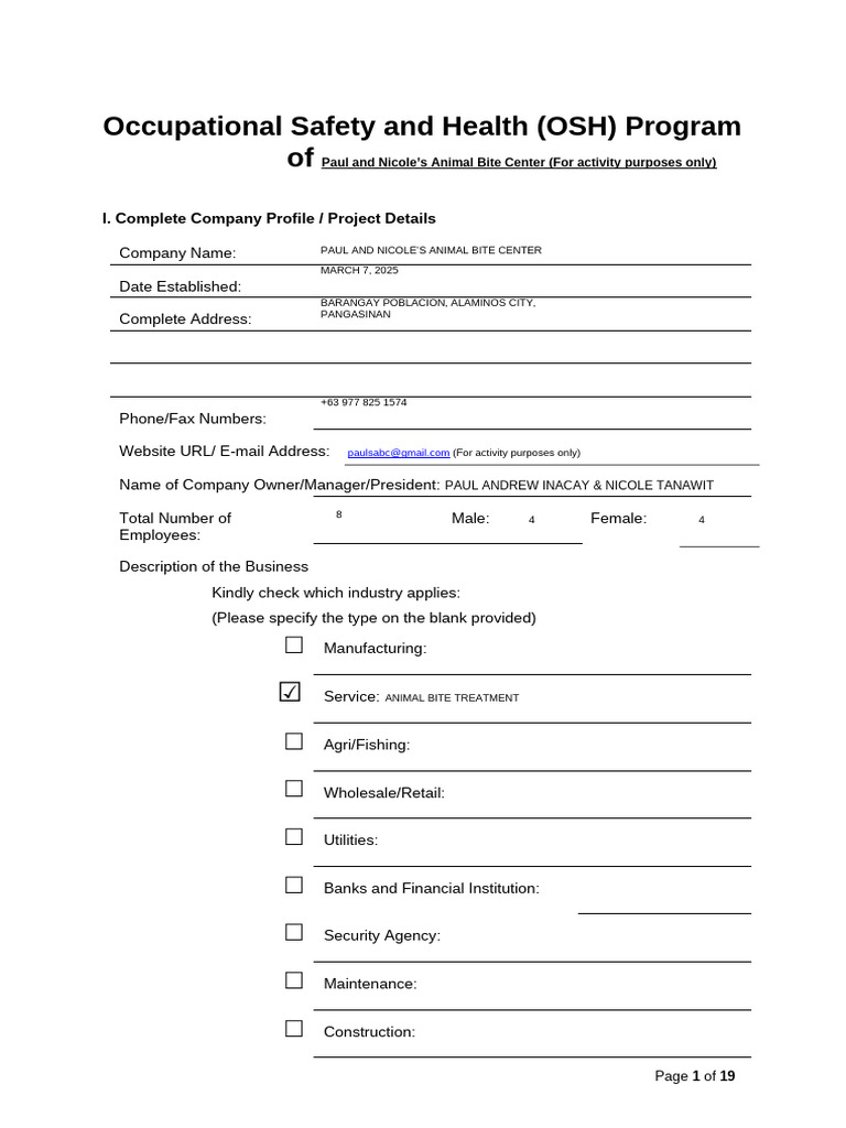 OSH-Program TANAWIT | PDF | Occupational Safety And Health | Personal ...