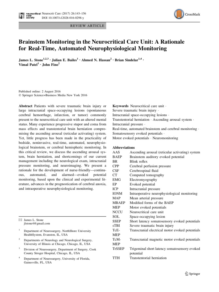 Brainstem Monitoring in The Neurocritical Care Unit | PDF | Coma ...