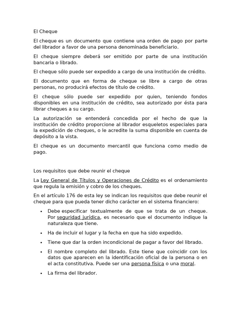 Guía Completa sobre el Cheque | PDF | Cheque | Bancos