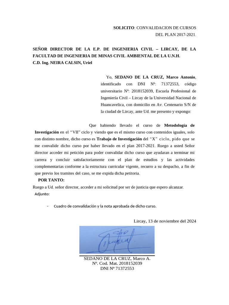 Solicitud de Convalidación de Cursos | PDF | Ingeniería