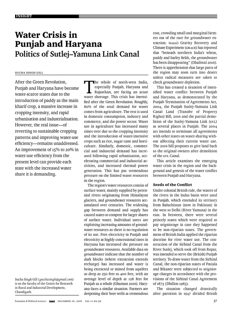 Water Crisis and Conflict in Punjab-Haryana | PDF | Earth Sciences