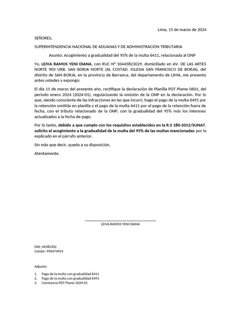 Solicitud de Acogimiento a Multas 6411 y 6491 | PDF
