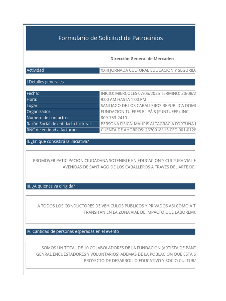Formulario de Solicitud de Patrocinios - DOP | PDF