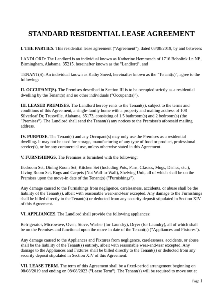 Standard Residential Lease Agreement | PDF | Leasehold Estate | Lease