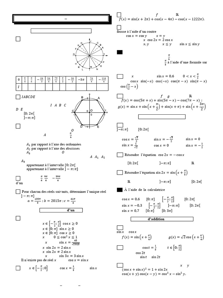 Exercices de trigonométrie 1ère spé PDF Trigonométrie Fonction — free download