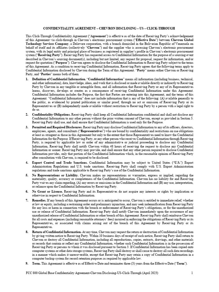 Chevron Click-Through Confidentiality Agreement | PDF | Breach Of ...