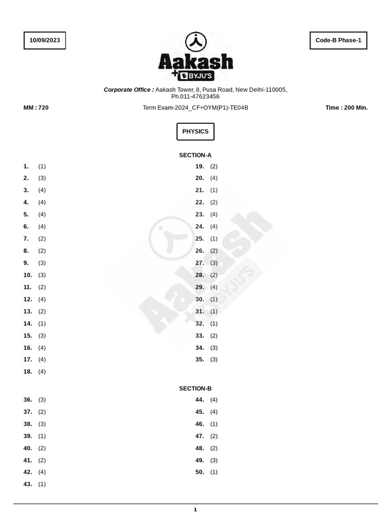 Term Test 04 Code B Solutions | PDF | Dna | Rna