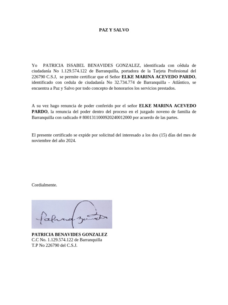 Certificado de Paz y Salvo 2024 | PDF