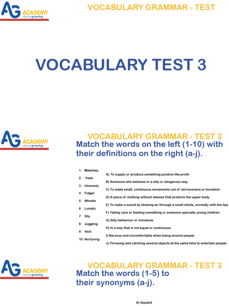 Vocabulary Grammar Test 3 Guide | PDF | Linguistics | Grammar