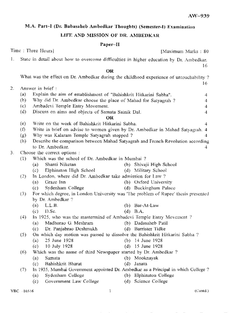 Dr. Ambedkar's Life and Mission Exam Guide | PDF | Dalit