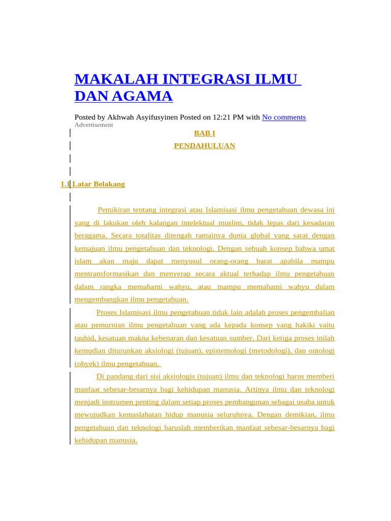 Integrasi Ilmu Agama dan Umum dalam Islam | PDF
