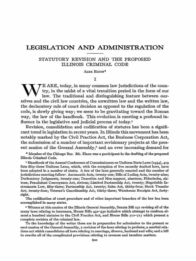 Statutory Revision and The Proposed Illinois Criminal Code | PDF ...